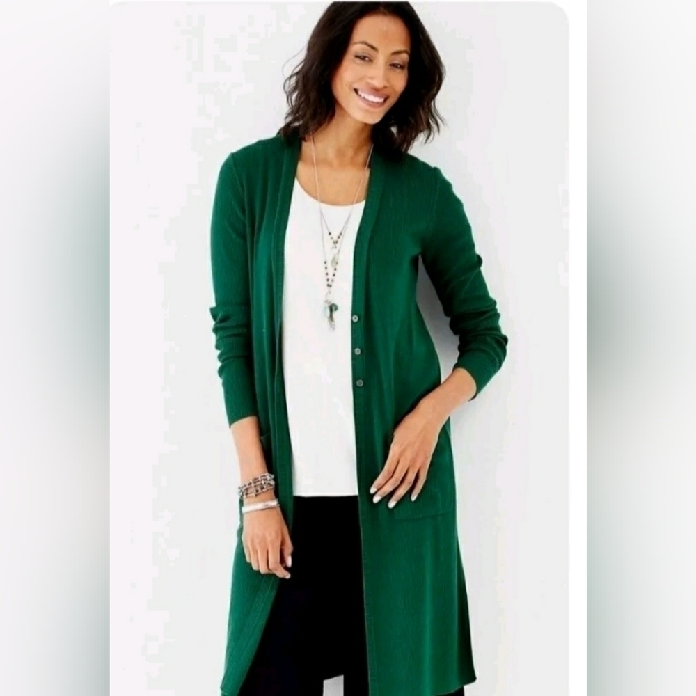 Nwt J. JILL  Blend Ribbed Long Cardigan, Color Green Emerald, Size  S